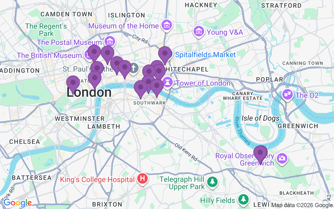 Map showing the 16 pubs in Davy's Wine Bars
