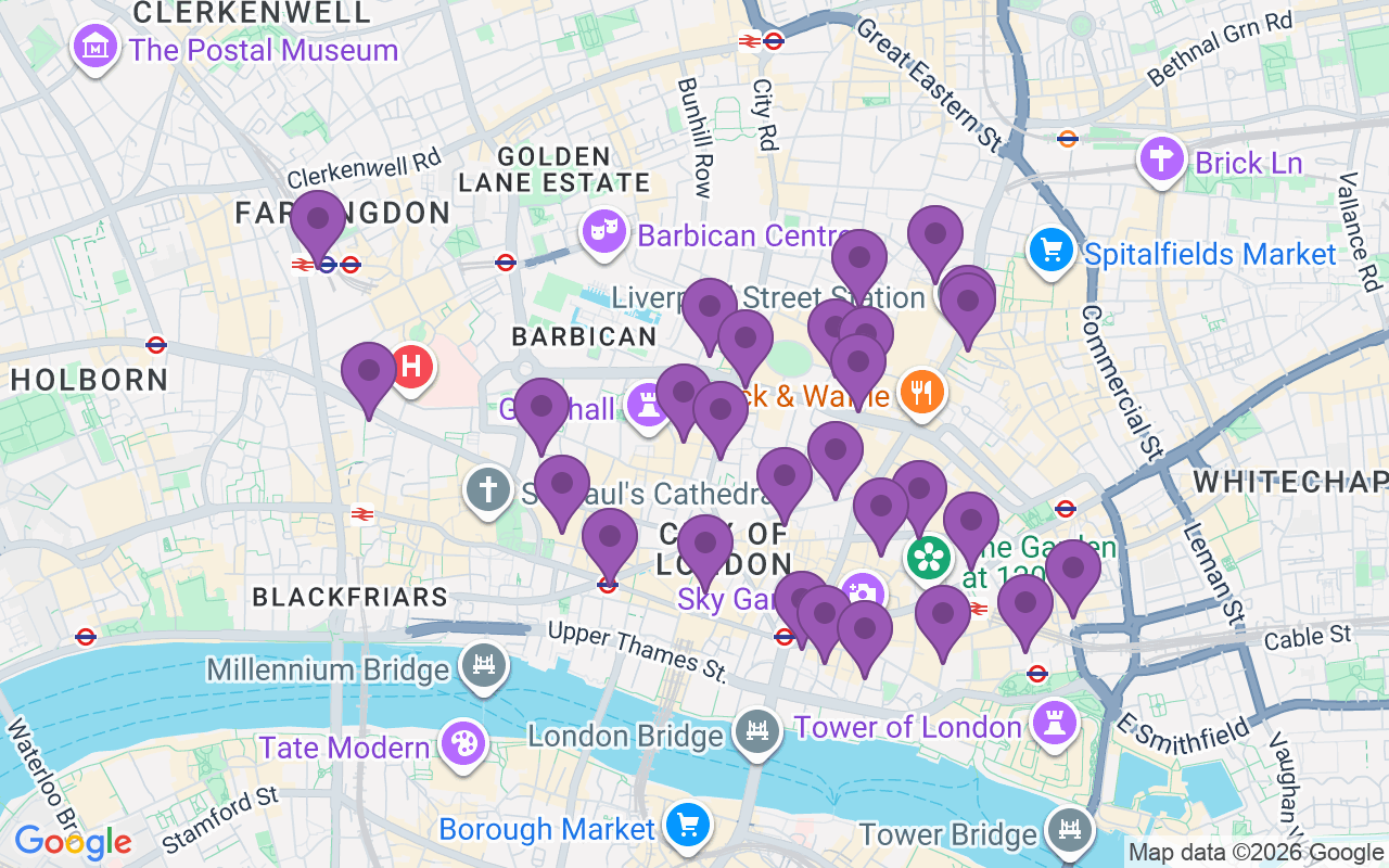 Map showing the 28 pubs in Old Haunts of the Square Mile