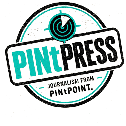 The PINtPRESS roundel: a target above the words PINtPRESS, and beneath them Journalism from PINtPOINT.