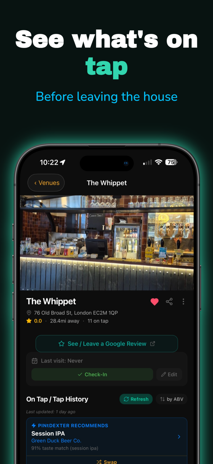 See what's on tap — The Whippet venue page with tap list