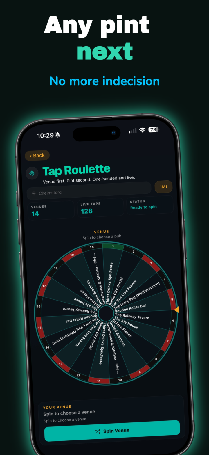Any pint next — Tap Roulette wheel