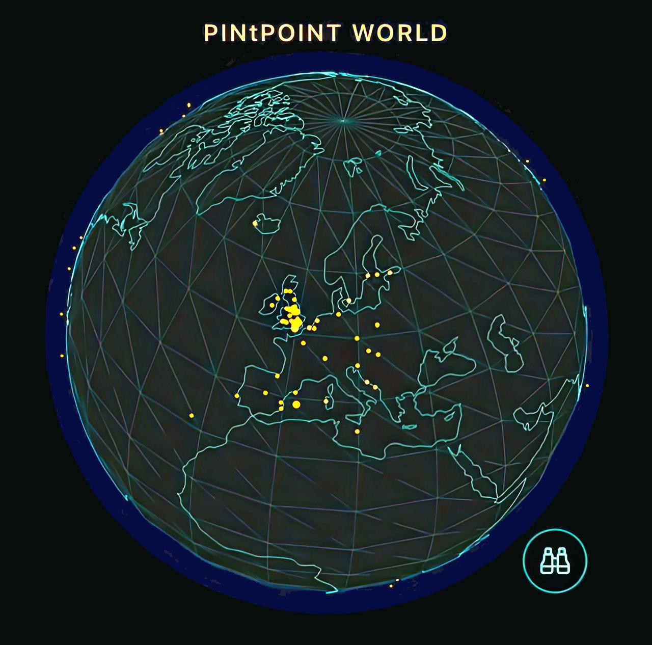 PINtPOINT global coverage map showing 1,500+ venues across 46 countries including USA, Spain, Australia, and Japan. Found with PINtPOINT.